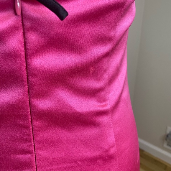 Vintage 90s/Y2K Barbie Mermaid Pink Black Strapless Bow Train Formal Dress 9/10 - Picture 6 of 9